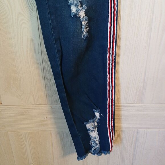 Gazoz Women's Size 16 Dark Blue Distressed Ripped Jeans With Side Stripes - Picture 10 of 14